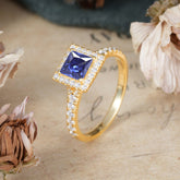 Princess Cut Tanzanite Engagement Ring Half Eternity Halo Promise Ring